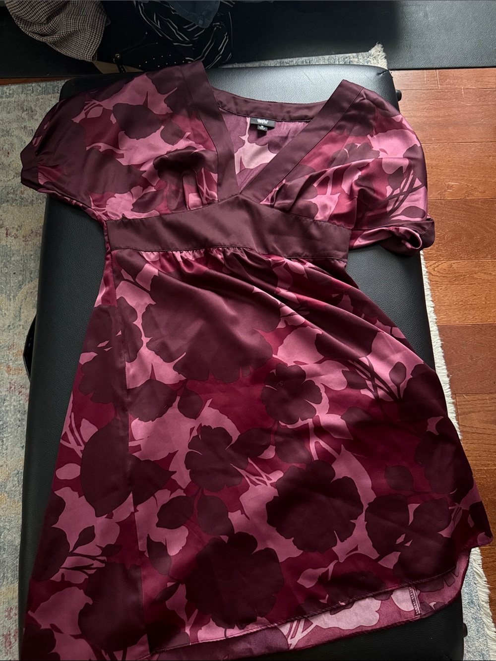 Massimo Burgundy Floral Silk-Effect Mini Dress
